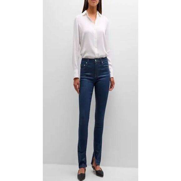 Simkhai Rae High Rise Coated Skinny Ankle Jean in Dark Blue New With Tags Size 2 - Picture 4 of 10
